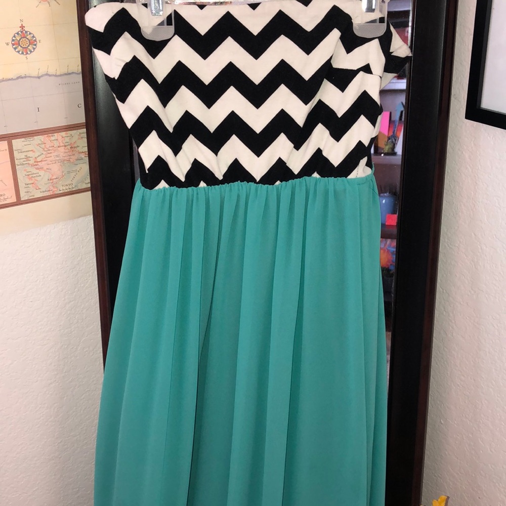 Chevron/teal strapless dress